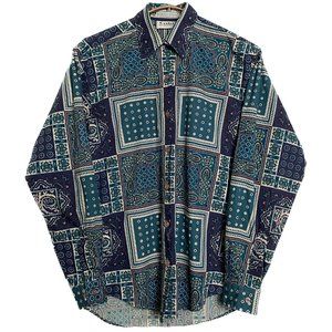 Vintage Tabi International Collar Shirt Women XS Purple Green 90s Patchwork